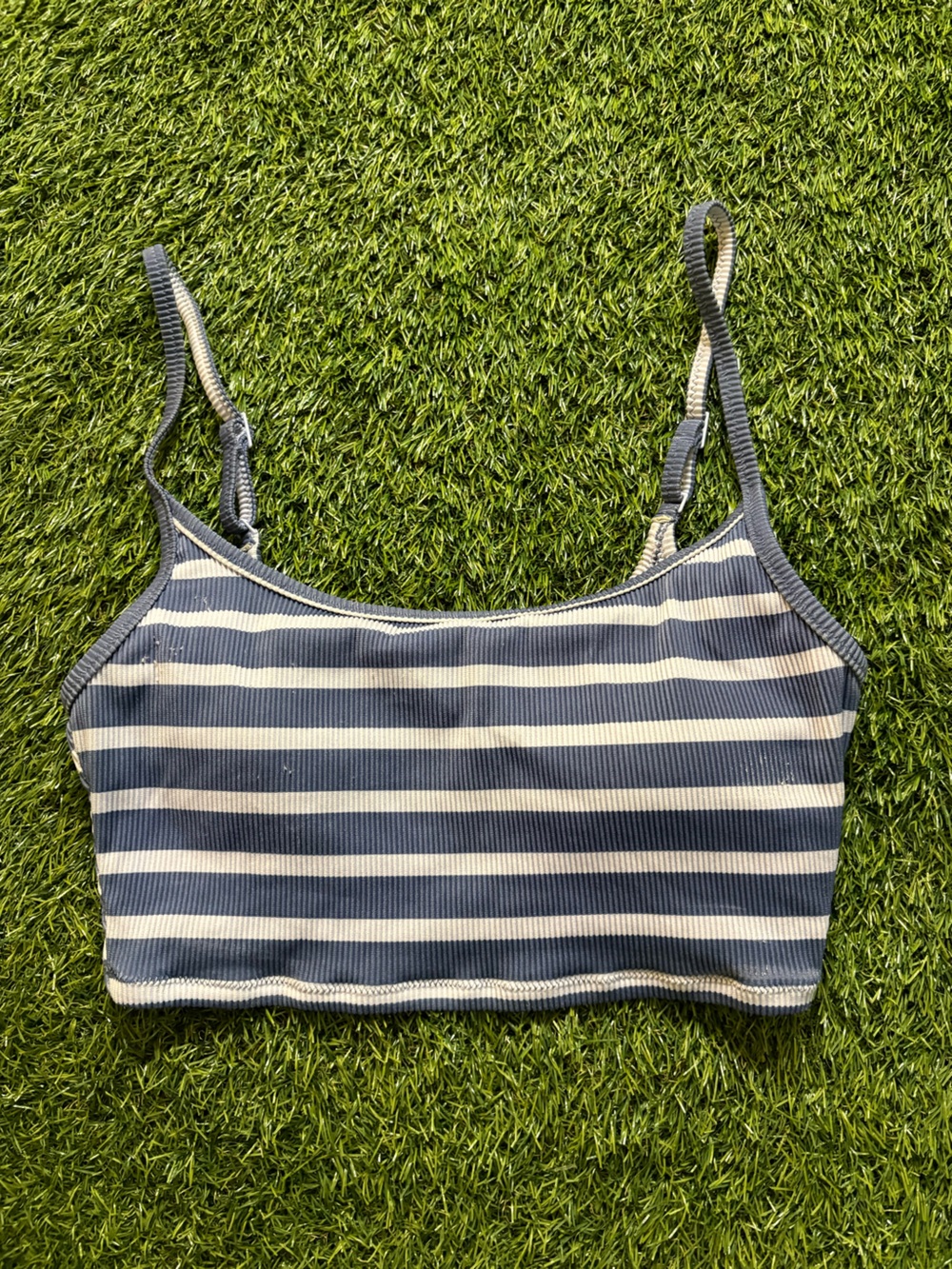 aerie Navy and White Striped Ribbed Crop Top